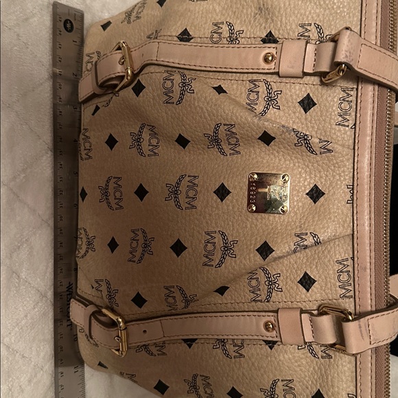 MCM Tan Logo Canvas Tote with Gold Plaque - Picture 14 of 14